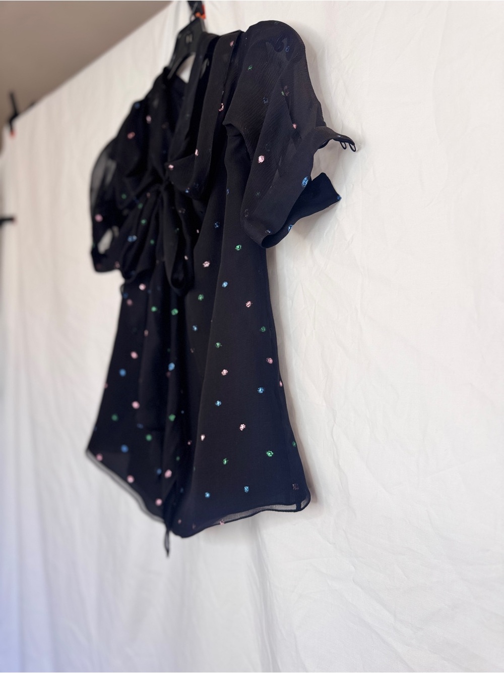 ERDEM Black Sheer Blouse with Subtle Shimmer Metallic Multi Color Dots - Picture 6 of 16